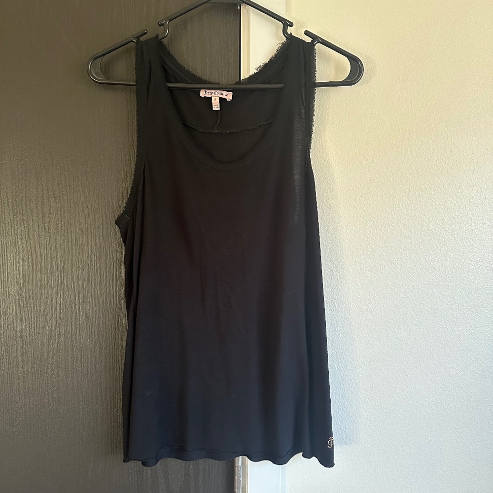Juicy couture black tank top distressed hem